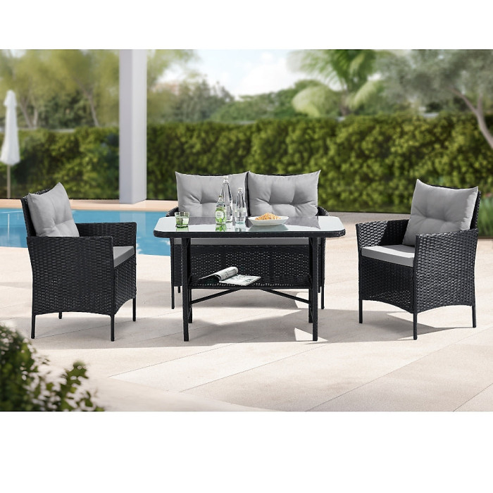EVRE Anthracite Florence Garden Rattan Furniture Dining Set 4 Piece Seat Chair Outdoor Wicker Cover