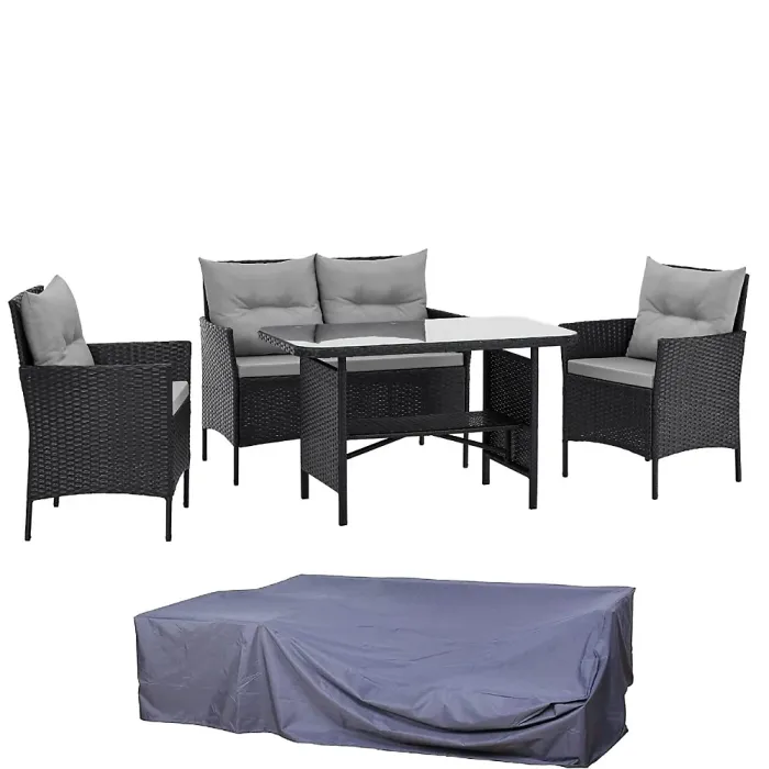 EVRE Anthracite Florence Garden Rattan Furniture Dining Set 4 Piece Seat Chair Outdoor Wicker Cover