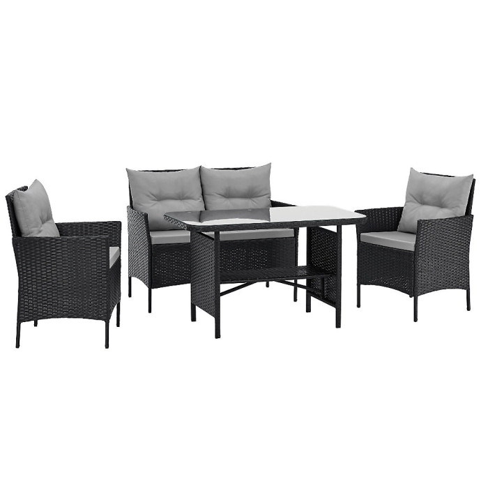EVRE Anthracite Florence Garden Rattan Furniture Dining Set 4 Piece Seat Chair Outdoor Wicker Cover