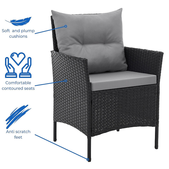 EVRE Anthracite Florence Garden Rattan Furniture Dining Set 4 Piece Seat Chair Outdoor Wicker Cover