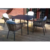 SH&G Bolingbroke 4 Seat Garden Furniture Set - 4 Piece Square Table & Chairs - Aluminium & Brown Rattan with Beige Cushions