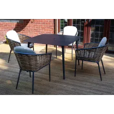 SH&G Bolingbroke 4 Seat Garden Furniture Set - 4 Piece Square Table & Chairs - Aluminium & Brown Rattan with Beige Cushions