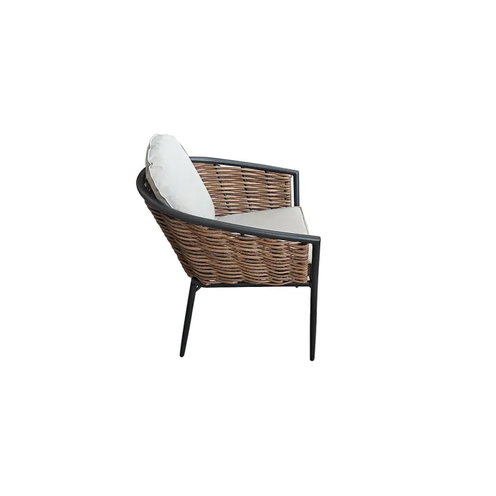 SH&G Bolingbroke 4 Seat Garden Furniture Set - 4 Piece Square Table & Chairs - Aluminium & Brown Rattan with Beige Cushions