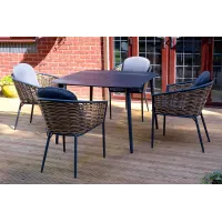SH&G Bolingbroke 4 Seat Garden Furniture Set - 4 Piece Square Table & Chairs - Aluminium & Brown Rattan with Grey Cushions