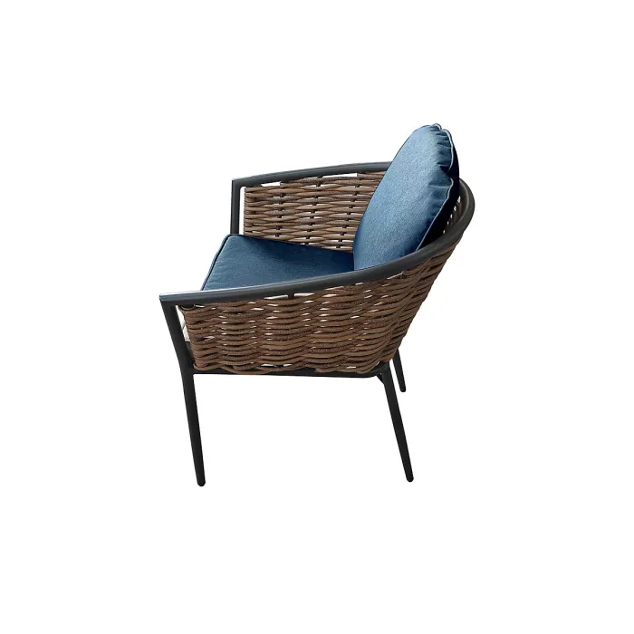 SH&G Bolingbroke 4 Seat Garden Furniture Set - 4 Piece Square Table & Chairs - Aluminium & Brown Rattan with Grey Cushions