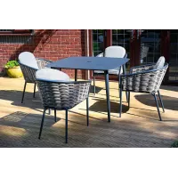 SH&G Bolingbroke 4 Seat Garden Furniture Set - 4 Piece Square Table & Chairs - Aluminium & Grey Rattan with Beige Cushions