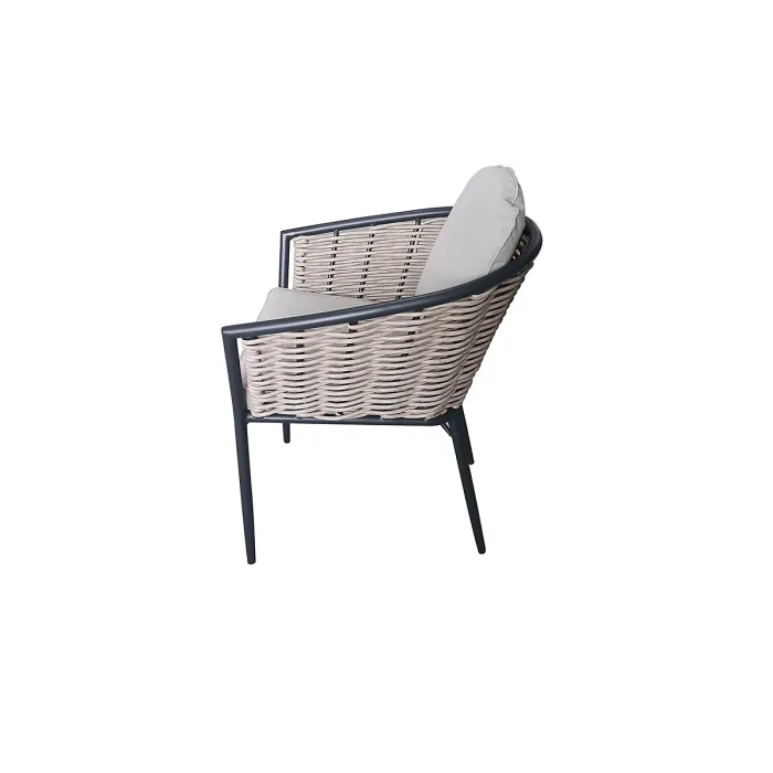 SH&G Bolingbroke 4 Seat Garden Furniture Set - 4 Piece Square Table & Chairs - Aluminium & Grey Rattan with Beige Cushions