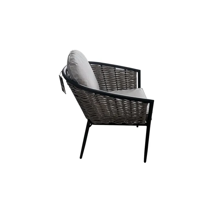 SH&G Bolingbroke 4 Seat Garden Furniture Set - 4 Piece Square Table & Chairs - Aluminium & Grey Rattan with Beige Cushions
