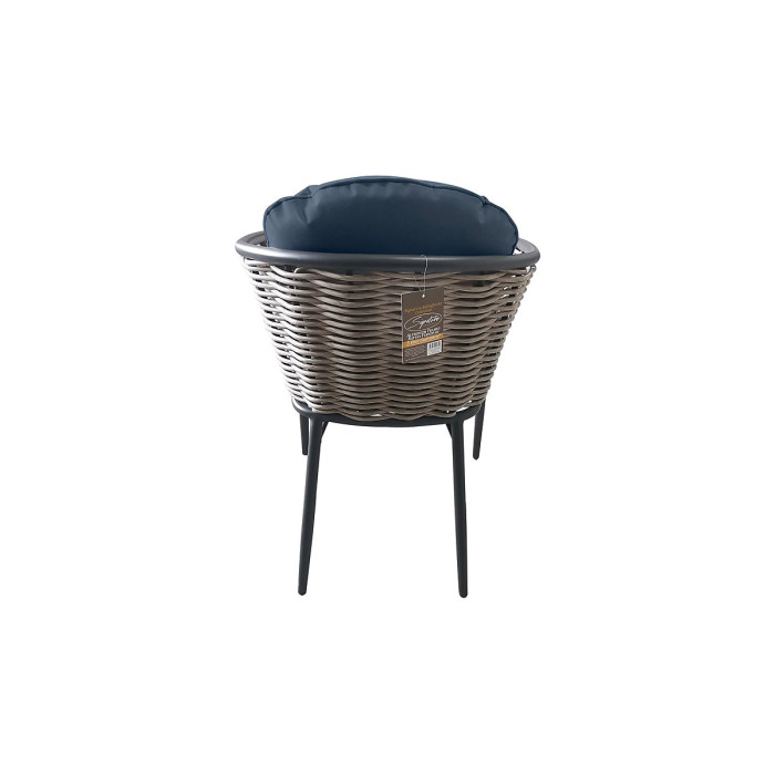 SH&G Bolingbroke 4 Seat Garden Furniture Set - 4 Piece Square Table & Chairs - Aluminium & Grey Rattan with Grey Cushions