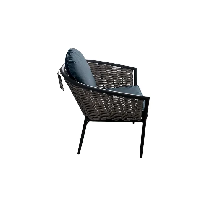 SH&G Bolingbroke 4 Seat Garden Furniture Set - 4 Piece Square Table & Chairs - Aluminium & Grey Rattan with Grey Cushions