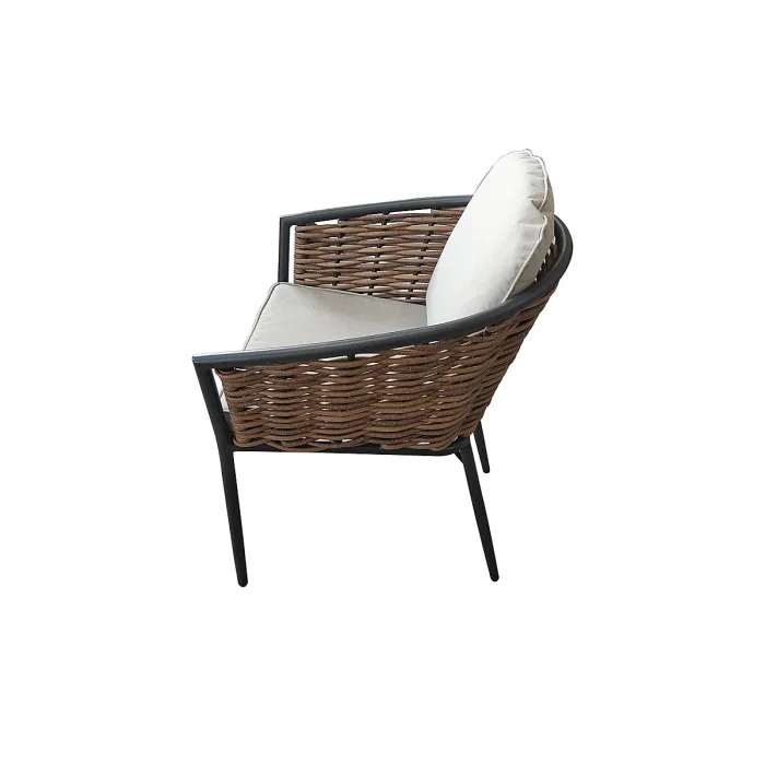 SH&G Bolingbroke 6 Seat Dining Table Set - 7 Piece Dining Table & Chairs - Aluminium & Brown Rattan with Beige Cushions - Outdoor