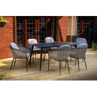 SH&G Bolingbroke 6 Seat Dining Table Set - 7 Piece Dining Table & Chairs - Aluminium & Grey Rattan with Beige Cushions - Outdoor