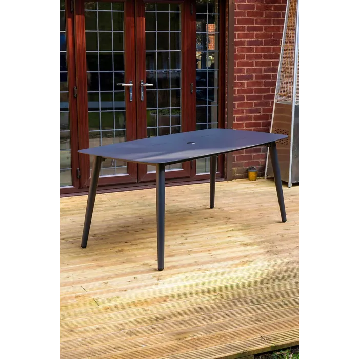 SH&G Bolingbroke 6 Seat Dining Table Set - 7 Piece Dining Table & Chairs - Aluminium & Grey Rattan with Beige Cushions - Outdoor