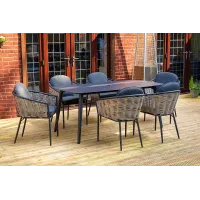 SH&G Bolingbroke 6 Seat Dining Table Set - 7 Piece Dining Table & Chairs - Aluminium & Grey Rattan with Grey Cushions - Outdoor