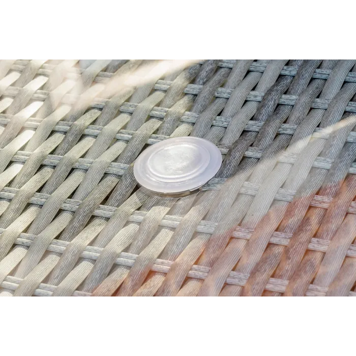 SH&G Tintagel 4 Seat Dining Table Set - 5 Piece Round Table & Chairs - Aluminium & Grey Rattan with Light Grey Cushions - Outdoor