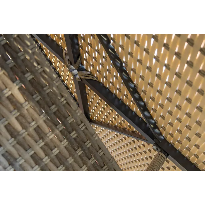 SH&G Tintagel 4 Seat Dining Table Set - 5 Piece Round Table & Chairs - Aluminium & Grey Rattan with Light Grey Cushions - Outdoor