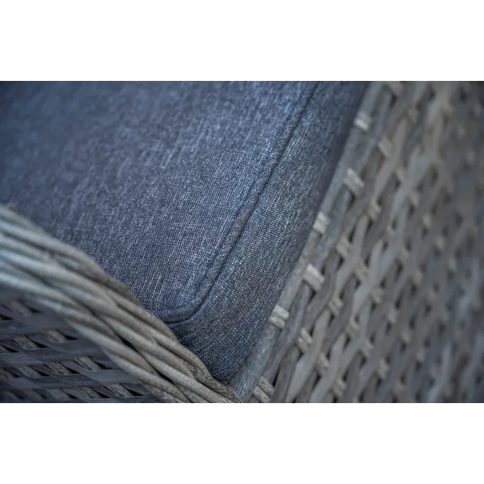 SH&G Tintagel 6 Seat Dining Table Set - 7 Piece Round Table & Chairs - Aluminium & Grey Rattan with Dark Grey Cushions - Outdoor