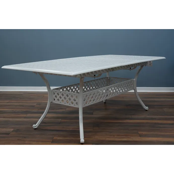 SH&G Chirk 6 Seat Dining Table Set - 7 Piece Extendable Table & Chairs - White Aluminium & Cream Cushions - Indoor & Outdoor