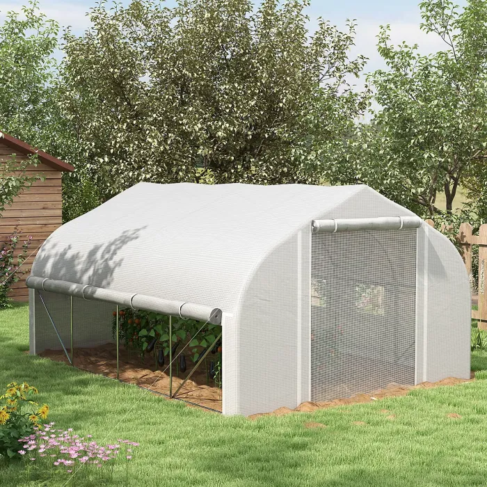 Outsunny 4 x 3(m) Walk-in Tunnel Greenhouse, Roll Up Sidewalls, Mesh Door