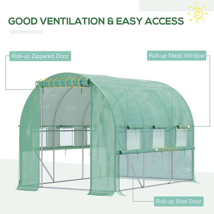 Outsunny 3 x 2 x 2m Polytunnel Green House w/ UV-resistant PE Cover, Green
