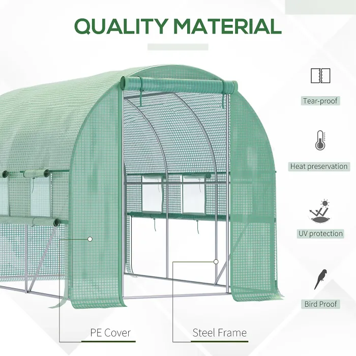 Outsunny 3 x 2 x 2m Polytunnel Green House w/ UV-resistant PE Cover, Green