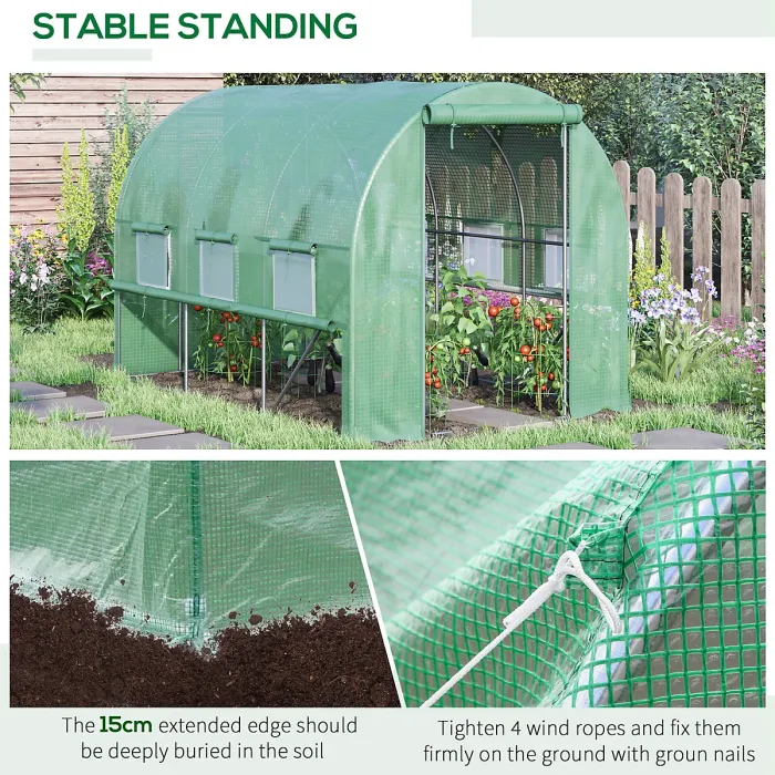 Outsunny 3 x 2 x 2m Polytunnel Green House w/ UV-resistant PE Cover, Green