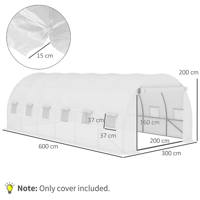 Outsunny 6x3x2m Greenhouse Replacement Cover ONLY for Tunnel Greenhouse White