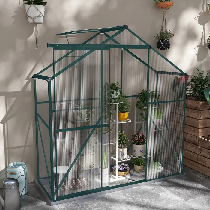 Outsunny 6 x 2.5ft Polycarbonate Greenhouse Aluminium Green House, Green