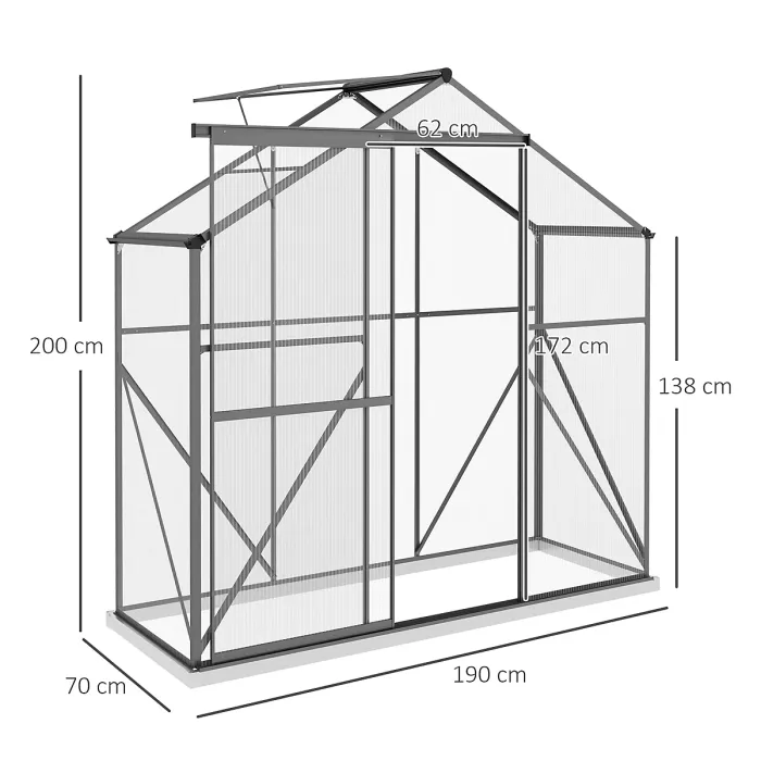 Outsunny 6 x 2.5ft Polycarbonate Greenhouse Aluminium Green House, Dark Grey