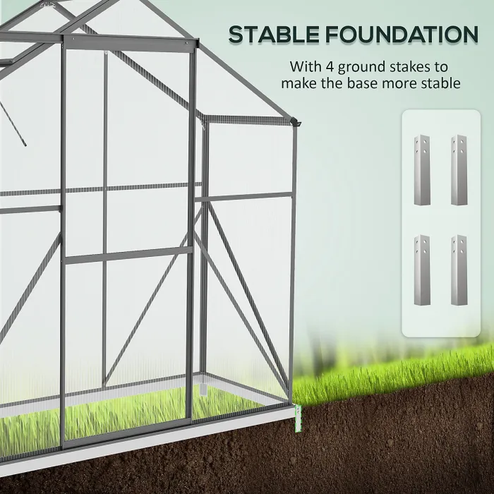 Outsunny 6 x 2.5ft Polycarbonate Greenhouse Aluminium Green House, Dark Grey