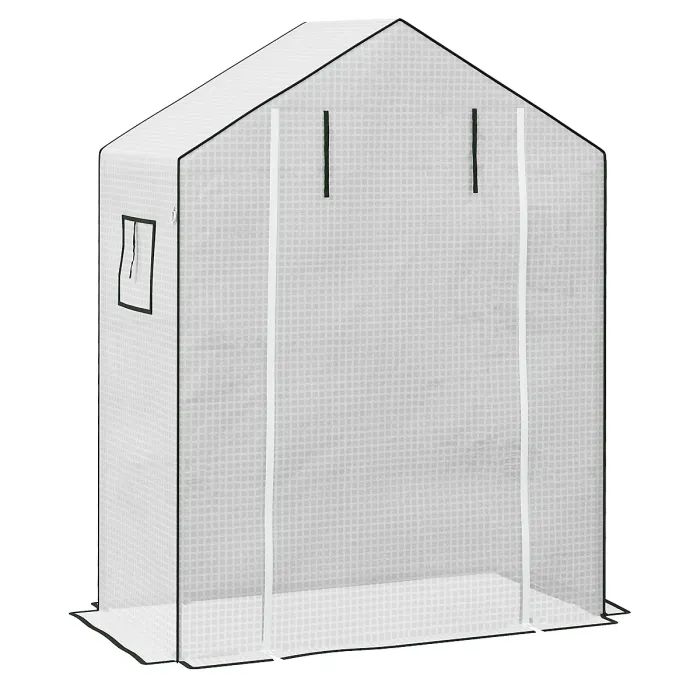 Outsunny PE Greenhouse Cover Replacement with Door and Mesh Windows, White