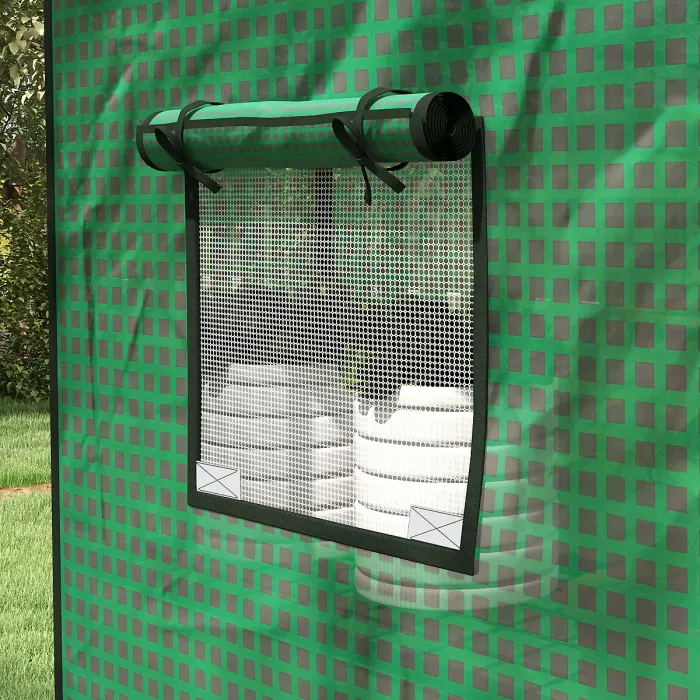 Outsunny PE Greenhouse Cover Replacement with Door and Mesh Windows, Green