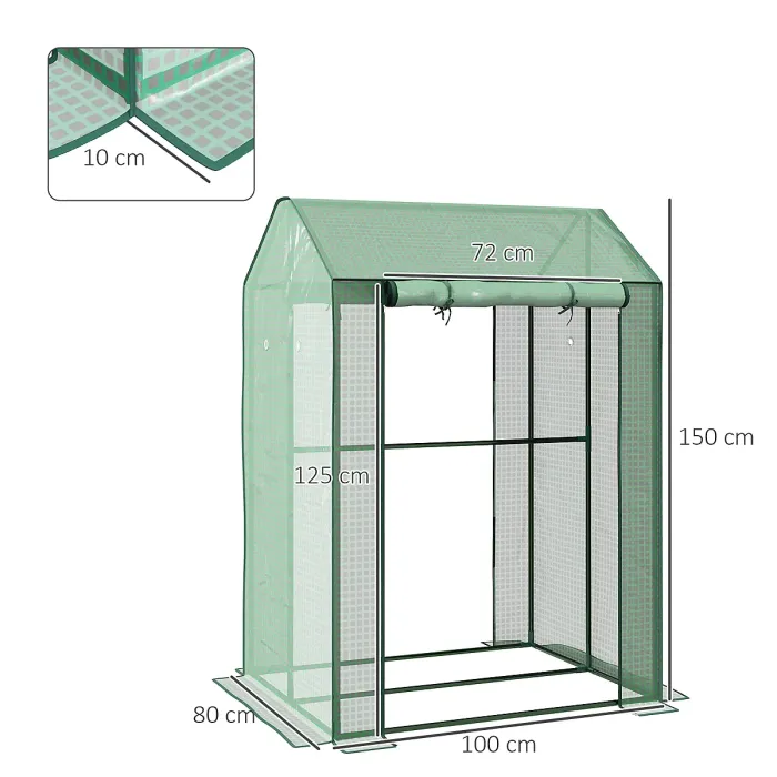 Outsunny Greenhouse with 2 Roll-up Doors and Vent Holes, 100x80x150cm