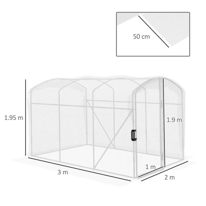 Outsunny 3 x 2 x 2m Polytunnel Greenhouse with Door, Galvanised Steel Frame
