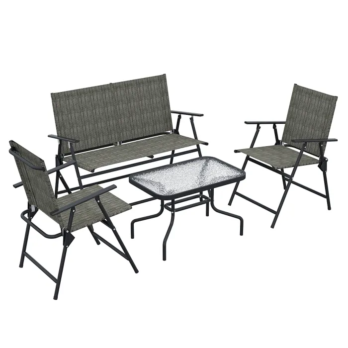Outsunny Patio Furniture Set, Garden Set w/ Table, Foldable Chairs, a Loveseat
