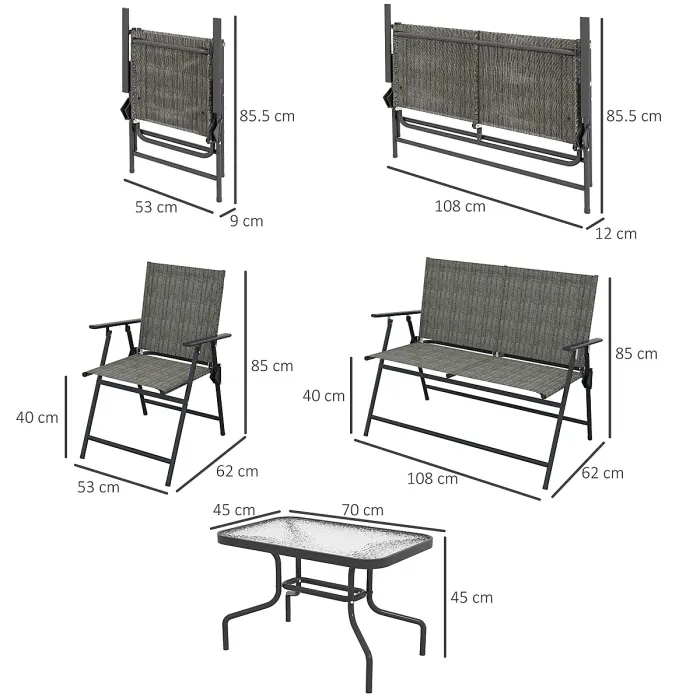 Outsunny Patio Furniture Set, Garden Set w/ Table, Foldable Chairs, a Loveseat