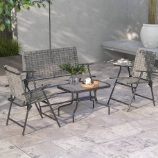 Outsunny Patio Furniture Set, Garden Set w/ Table, Foldable Chairs, a Loveseat