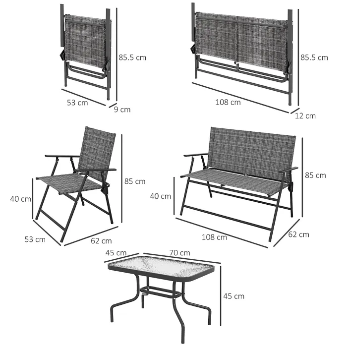 Outsunny Patio Furniture Set, Garden Set w/ Table, Foldable Chairs, a Loveseat