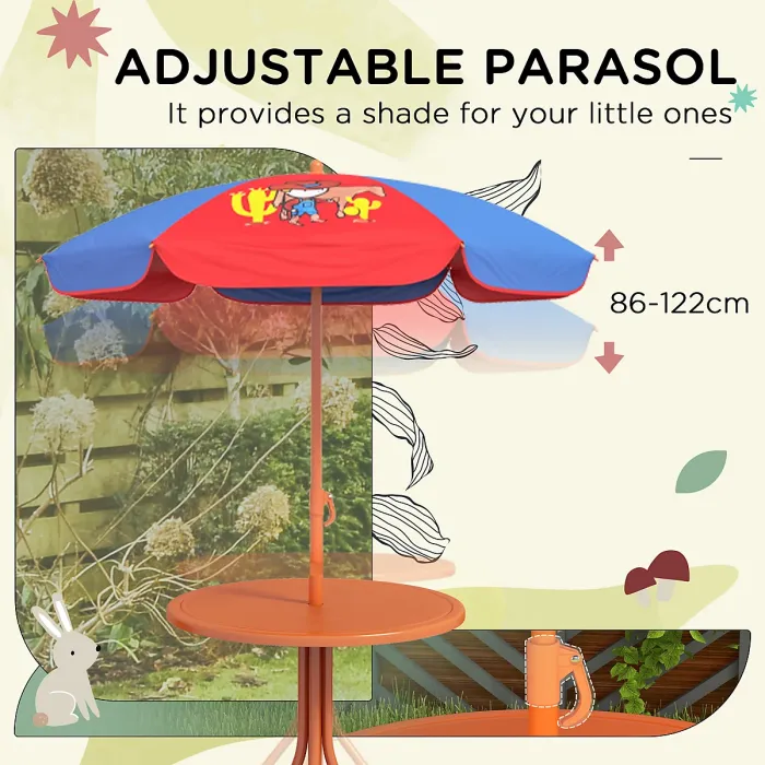 Outsunny Kids Bistro Table and Chair Set w/ Cowboy Theme, Adjustable Parasol
