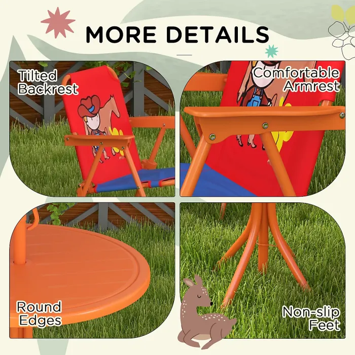Outsunny Kids Bistro Table and Chair Set w/ Cowboy Theme, Adjustable Parasol