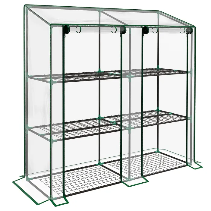 Outsunny Mini Green House with 3 Tier Shelves, 151H x 143W x 46Dcm, Clear