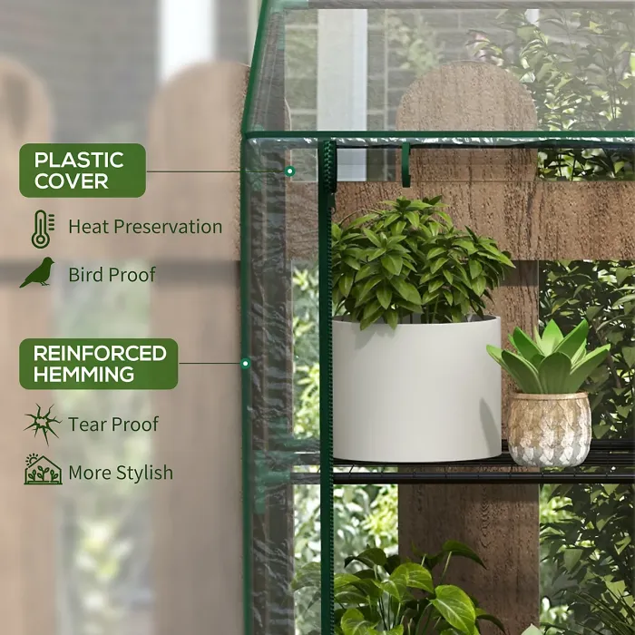 Outsunny Mini Green House with 3 Tier Shelves, 151H x 143W x 46Dcm, Clear