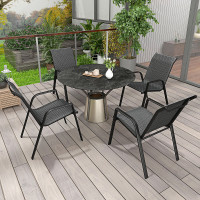 Outsunny Wicker Dining Chairs Set of 4, Stackable Outdoor Chairs, Grey