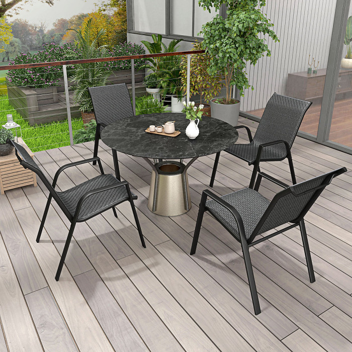 Outsunny Wicker Dining Chairs Set of 4, Stackable Outdoor Chairs, Grey