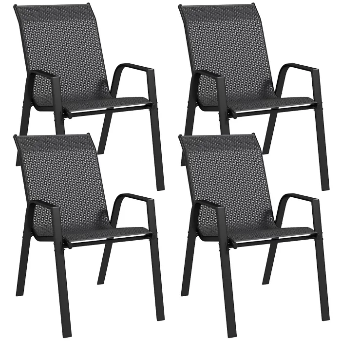Outsunny Wicker Dining Chairs Set of 4, Stackable Outdoor Chairs, Grey