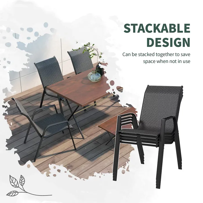 Outsunny Wicker Dining Chairs Set of 4, Stackable Outdoor Chairs, Grey