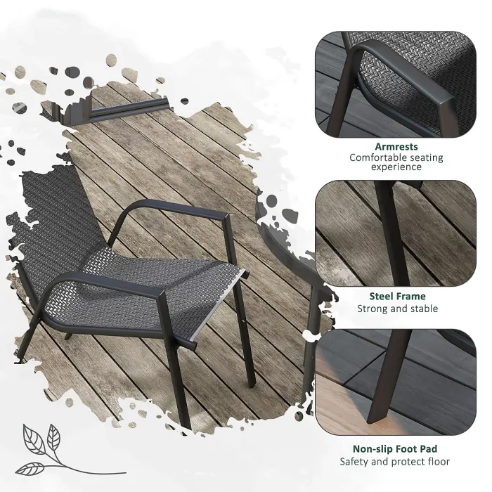 Outsunny Wicker Dining Chairs Set of 4, Stackable Outdoor Chairs, Grey