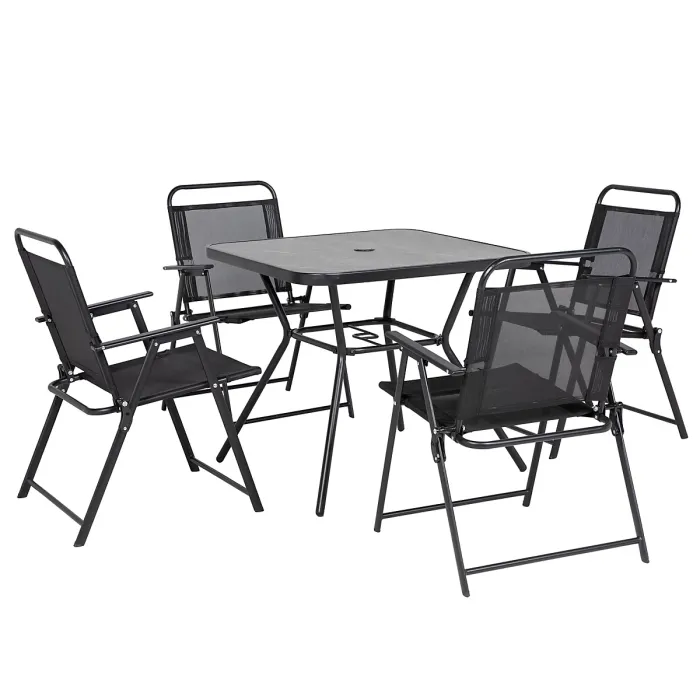 Outsunny Outdoor Dining Set W/ Umbrella Hole Table, Patio Furniture Sets, Black