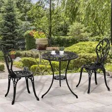 Outsunny 3 Piece Bistro Set, Aluminium Garden Furniture with Umbrella Hole