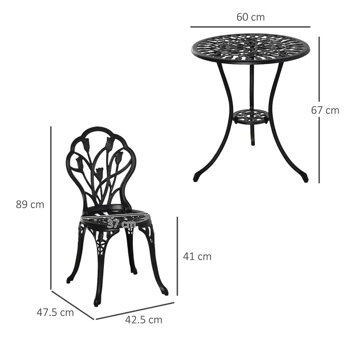 Outsunny 3 Piece Bistro Set, Aluminium Garden Furniture with Umbrella Hole